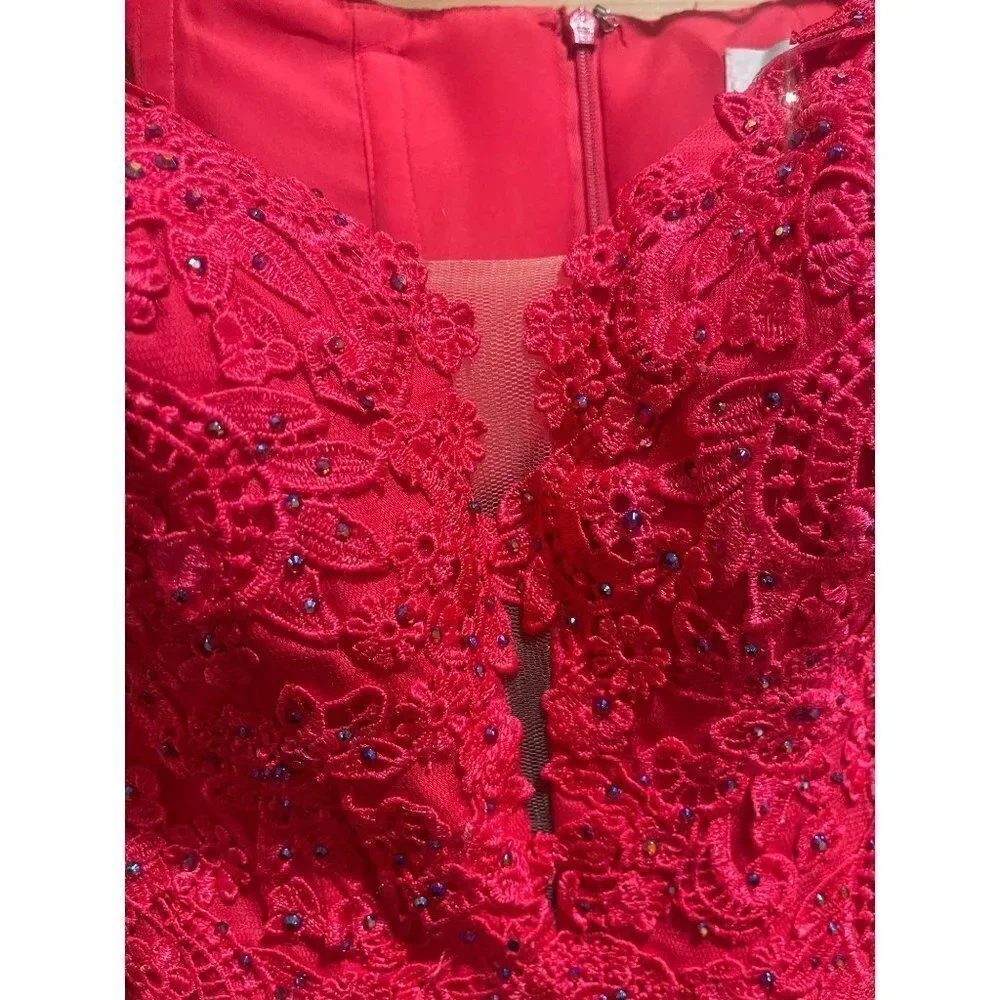 Ellie Wilde Mon Cherie Mikado Floral Beaded Pink Peekaboo Homecoming Mini Dress